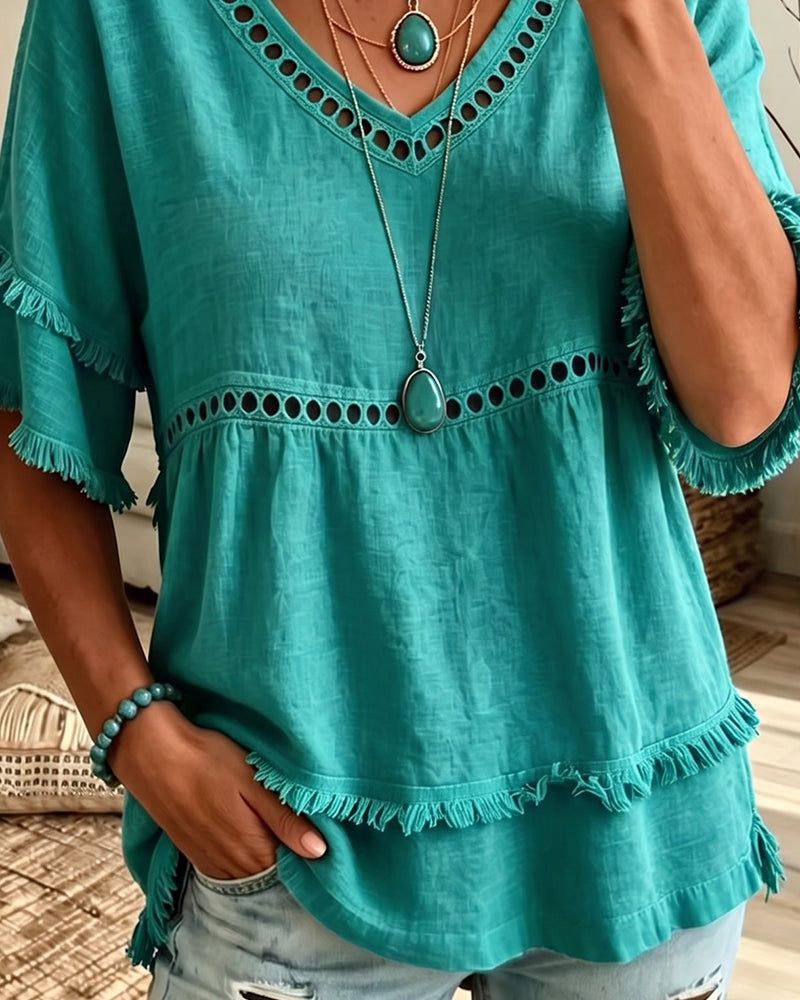 Megan – Boho Frill V-Neck Blouse