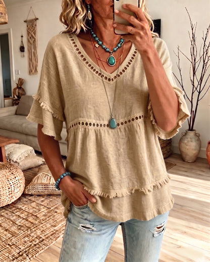 Megan – Boho Frill V-Neck Blouse