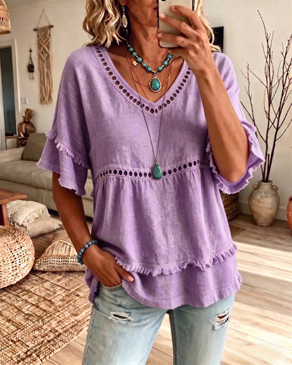 Megan – Boho Frill V-Neck Blouse