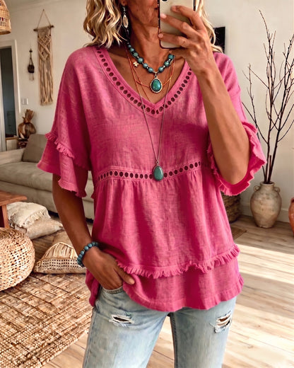 Megan – Boho Frill V-Neck Blouse