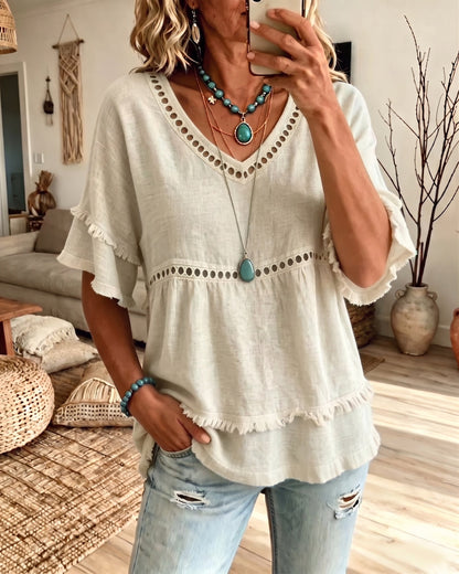 Megan – Boho Frill V-Neck Blouse