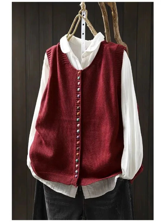 Shannon – Knit Button-Front Sleeveless Vest