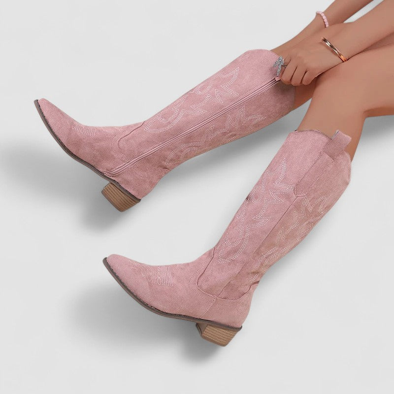 Kay – Embroidered Western Knee-High Boots