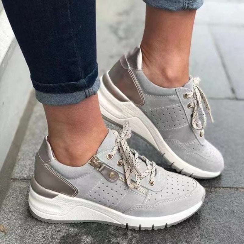 Terri – Lace-Up Wedge Sneakers with Zip Detail