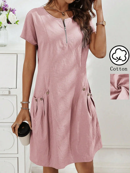 Gwendolen | Collar Pocket Dress — Short Sleeve Summer Knit Dress