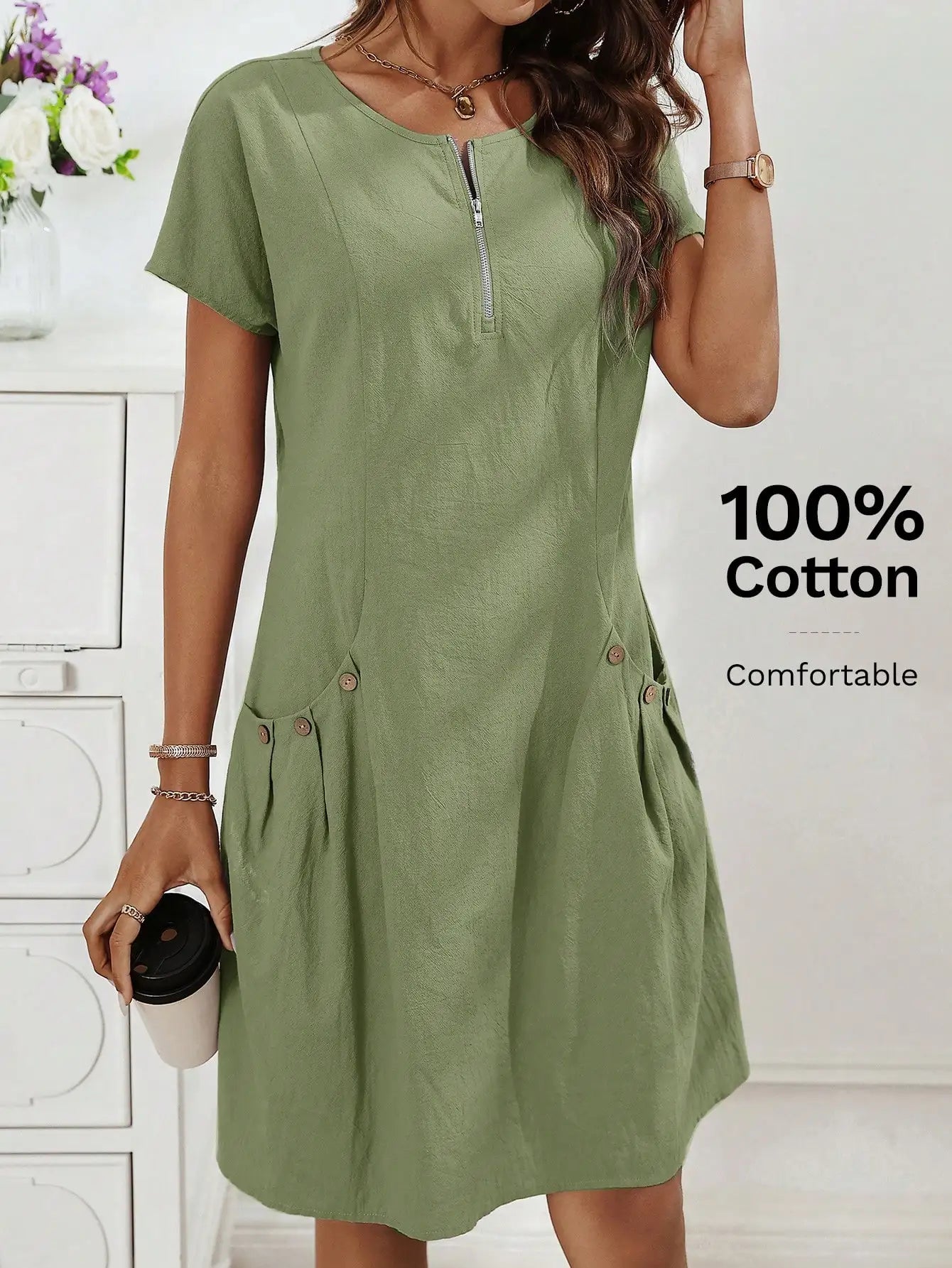 Gwendolen | Collar Pocket Dress — Short Sleeve Summer Knit Dress