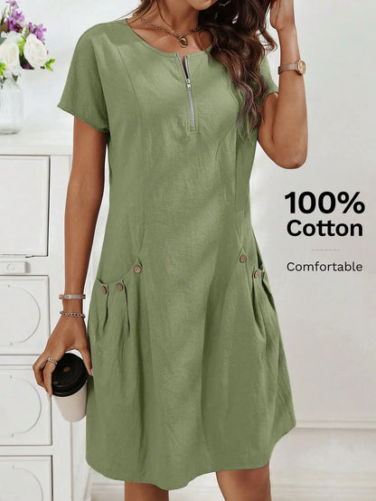Gwendolen | Collar Pocket Dress — Short Sleeve Summer Knit Dress