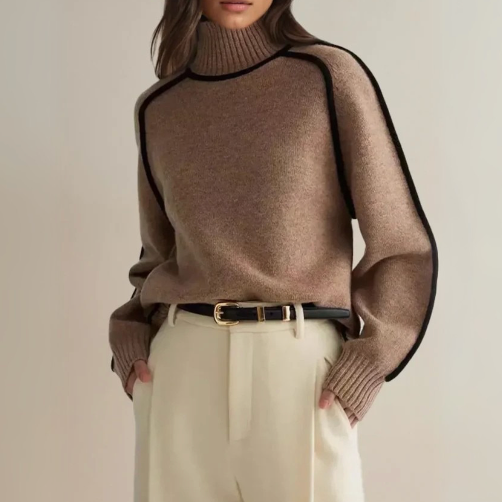 Amy – Contrast Piped Turtleneck Jumper