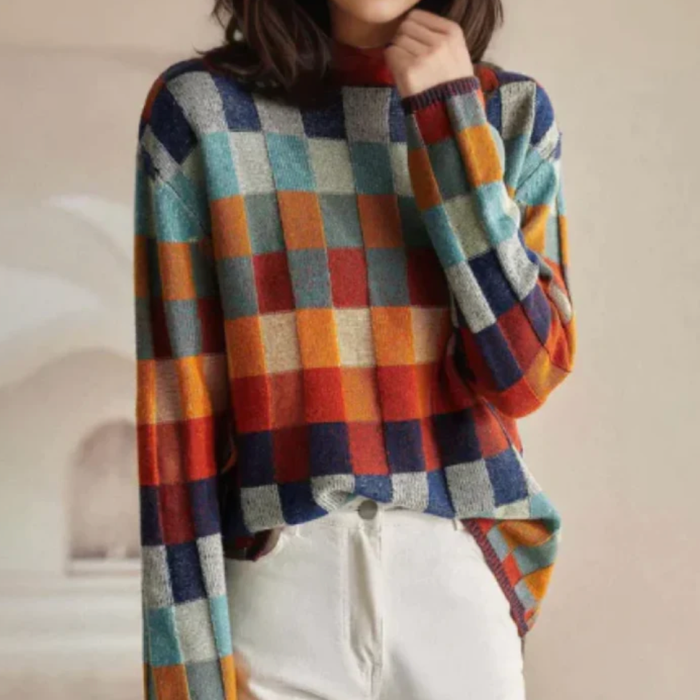 Faye – Retro Check Turtleneck Jumper