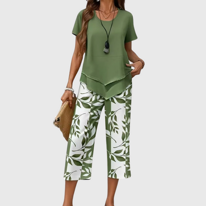 Portia | Casual Leaf Print Two-Piece Set