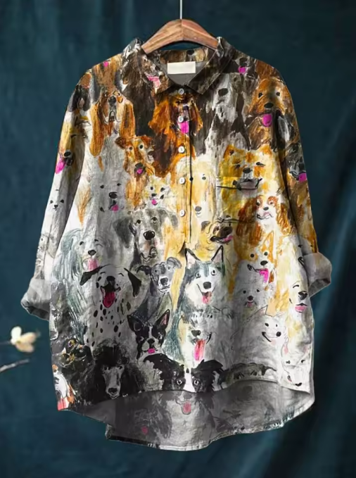 Tahlia | Artistic Dog Portrait Print Women's Casual Blouse