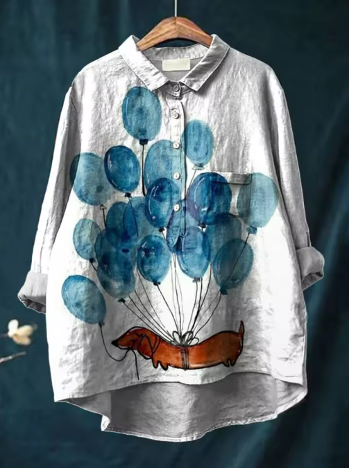 Sloane | Artistic Dachshund Balloon Print Women's Casual Blouse