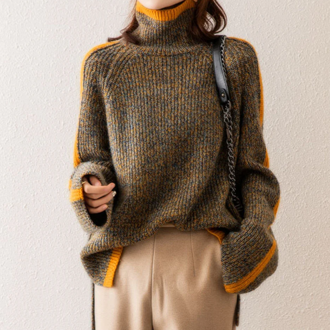 Mary – Turtleneck Contrast Trim Knit Jumper