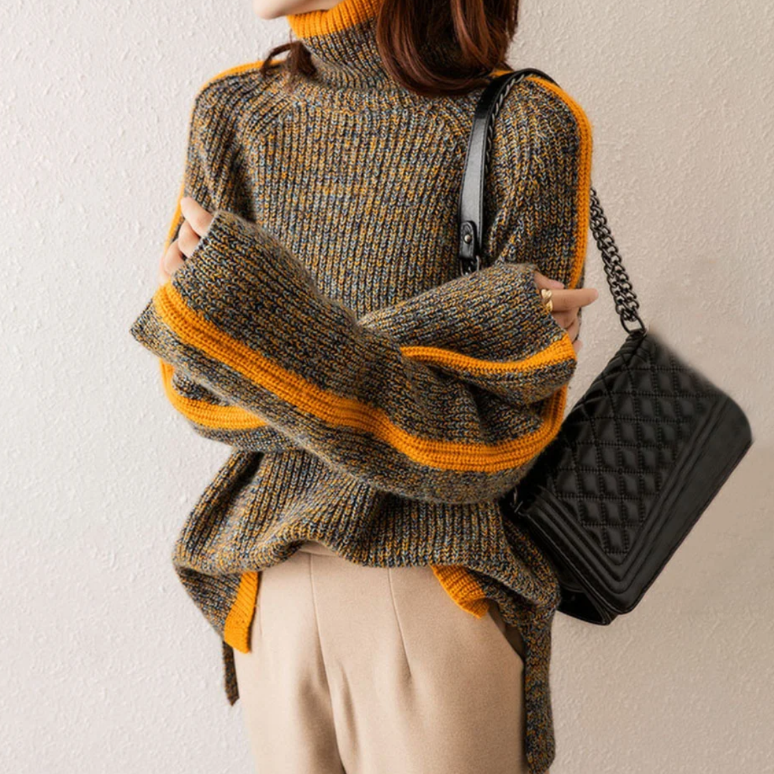 Mary – Turtleneck Contrast Trim Knit Jumper