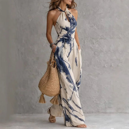 Janice – Halterneck Wide-Leg Printed Jumpsuit