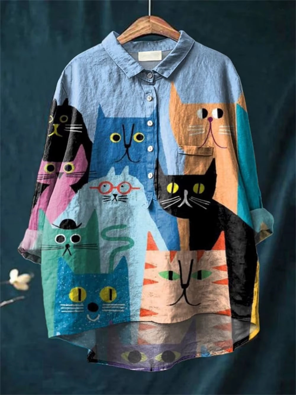 Cassidy | Artistic Cat & Dog Print Women's Casual Blouse