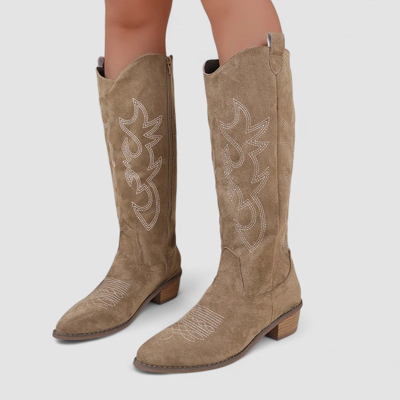 Kay – Embroidered Western Knee-High Boots