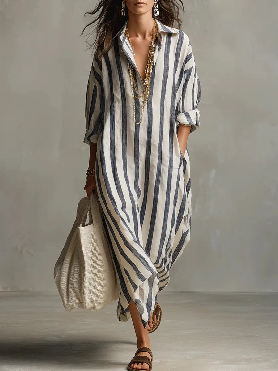 Delores – Striped Relaxed Shirt Midi Dress