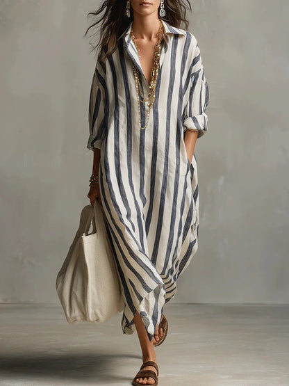 Delores – Striped Relaxed Shirt Midi Dress