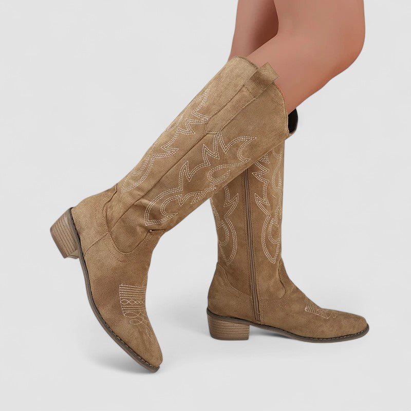 Kay – Embroidered Western Knee-High Boots
