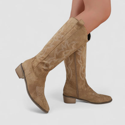 Kay – Embroidered Western Knee-High Boots