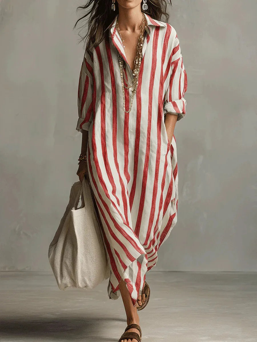 Delores – Striped Relaxed Shirt Midi Dress