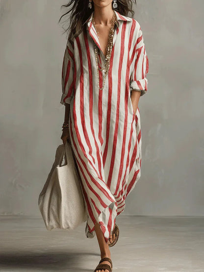 Delores – Striped Relaxed Shirt Midi Dress