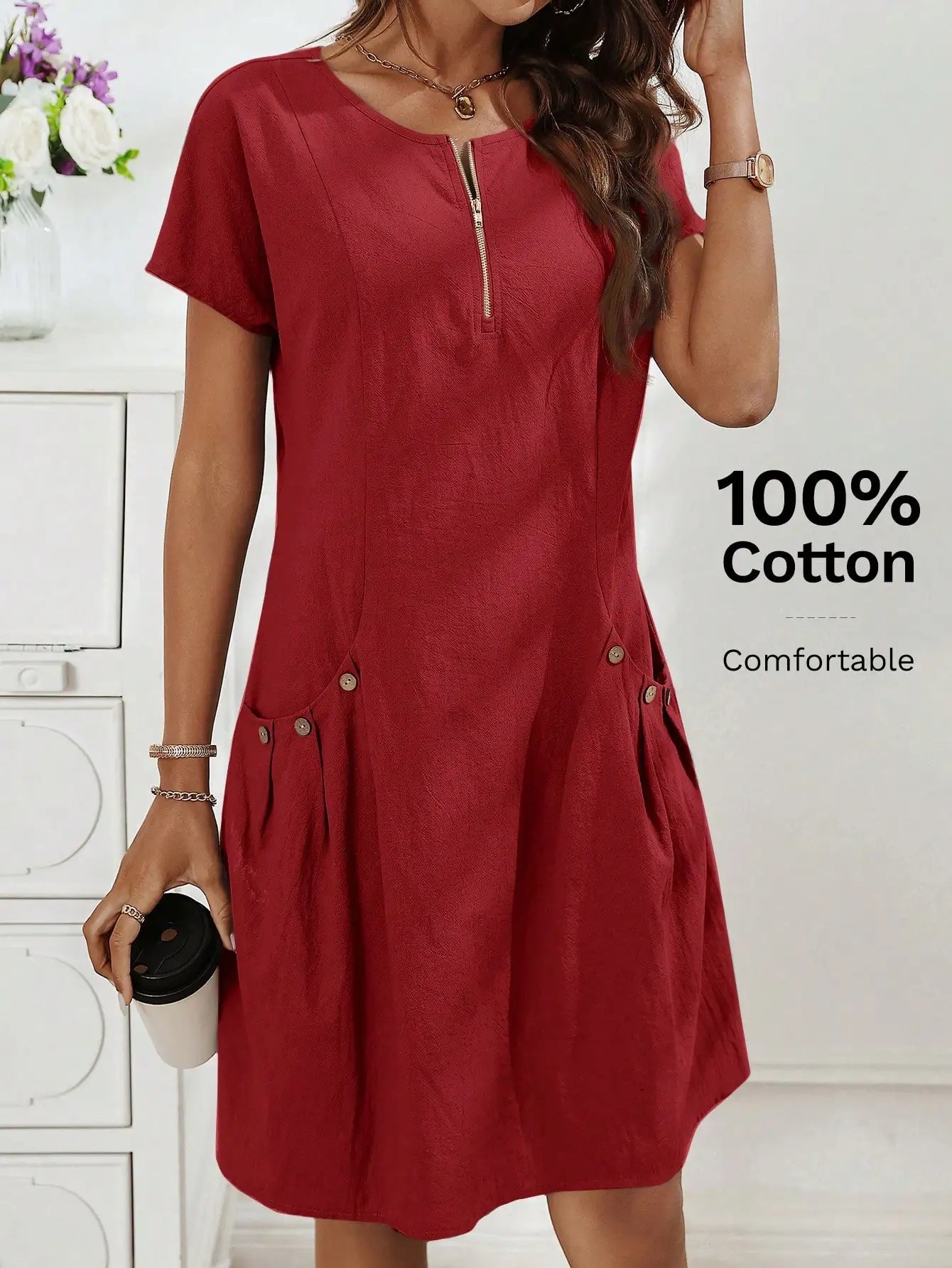 Gwendolen | Collar Pocket Dress — Short Sleeve Summer Knit Dress