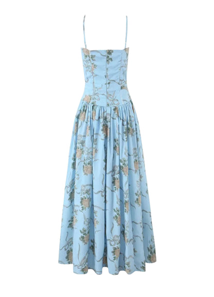 Senna | Bloom Midi Dress – Soft Blue Floral