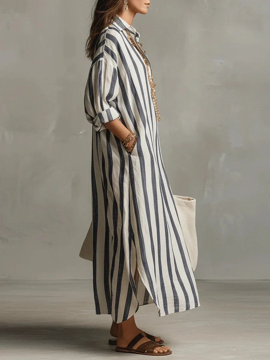 Delores – Striped Relaxed Shirt Midi Dress