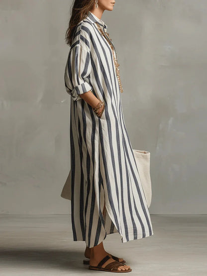 Delores – Striped Relaxed Shirt Midi Dress
