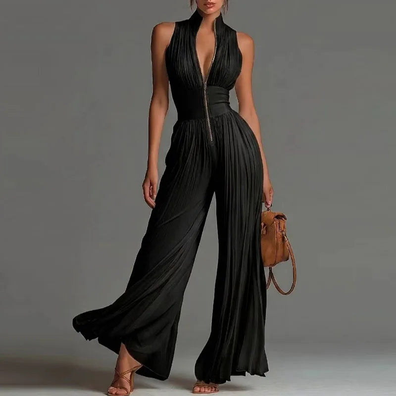 Kathleen – Pleated Wide Leg Elegant Jumpsuit