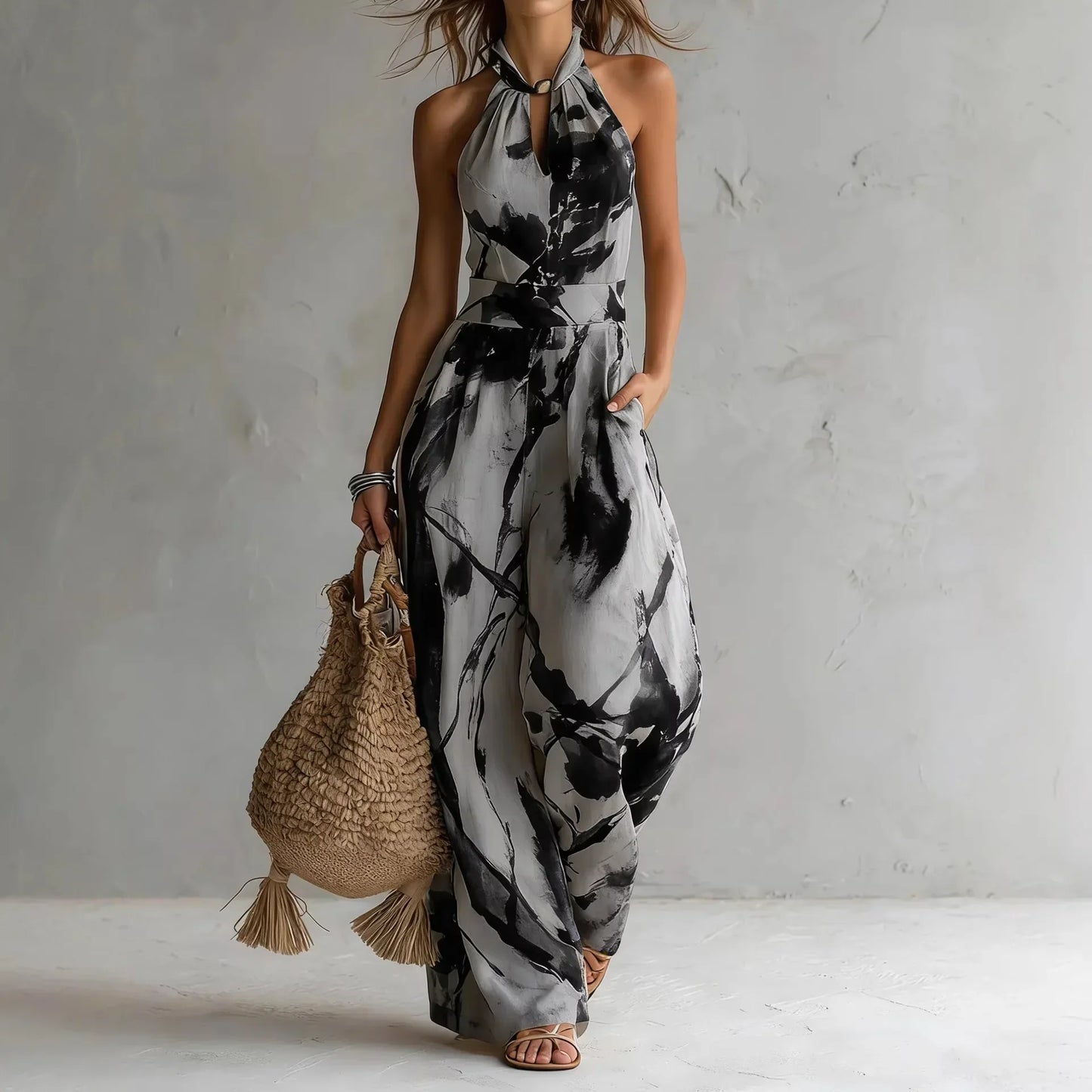 Janice – Halterneck Wide-Leg Printed Jumpsuit