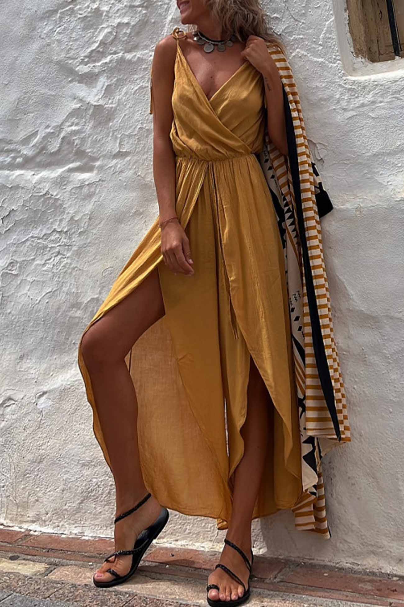 Carleen – Wrap Maxi Dress with Slit