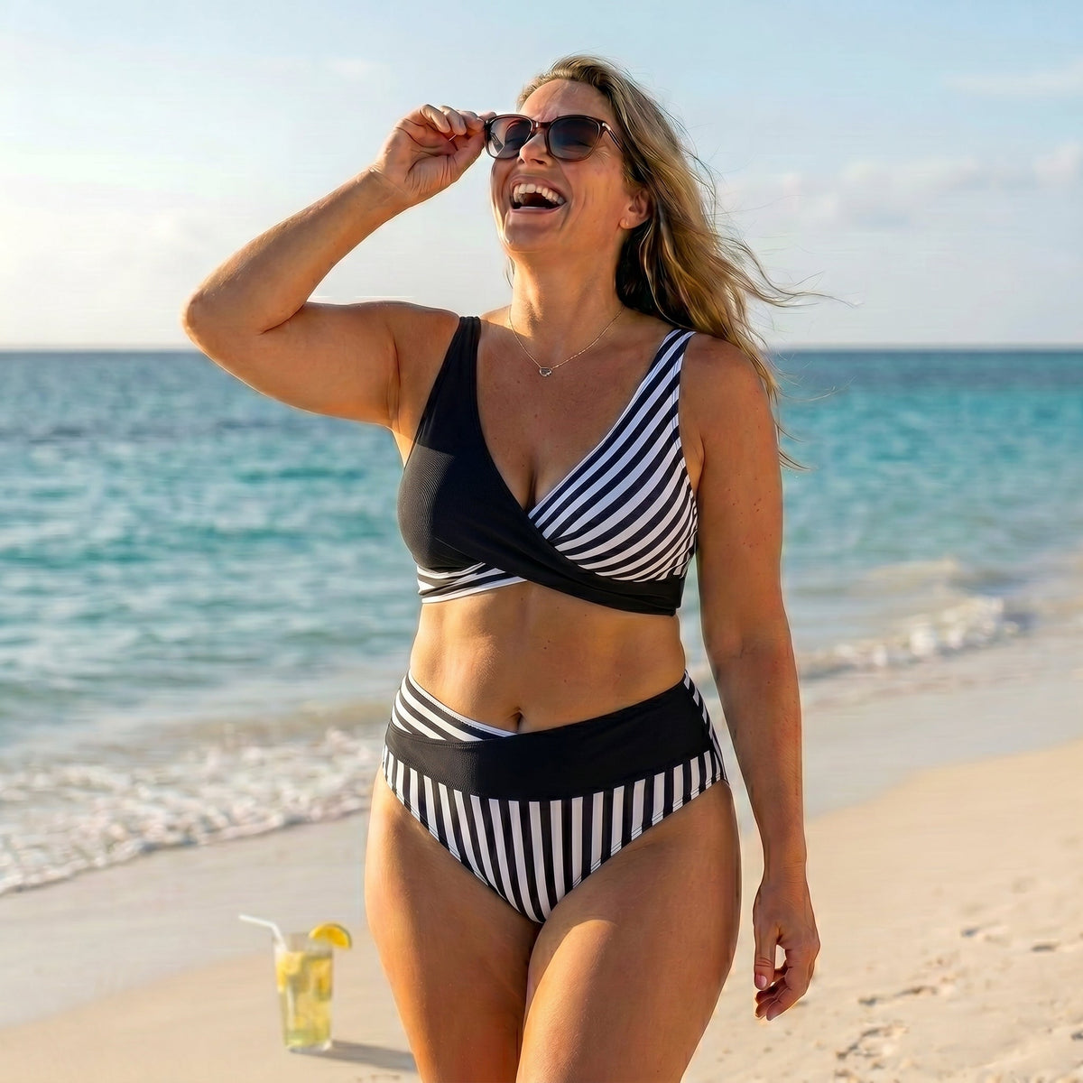 Bernadette – Striped Wrap Bikini Set
