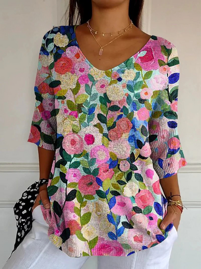 Zoey | Colourful Spring Floral Garden Printed Women's Casual Pullover Knit