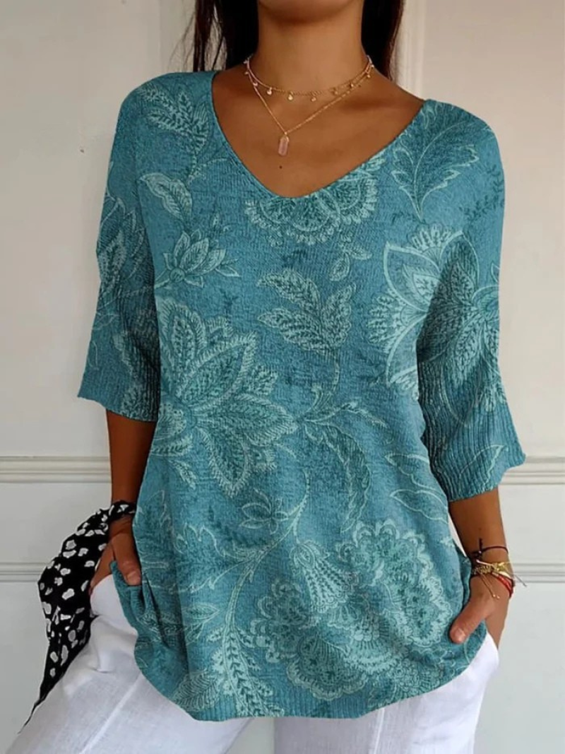 Notch | Vintage Ethnic Floral Art Print Casual Pullover Knit