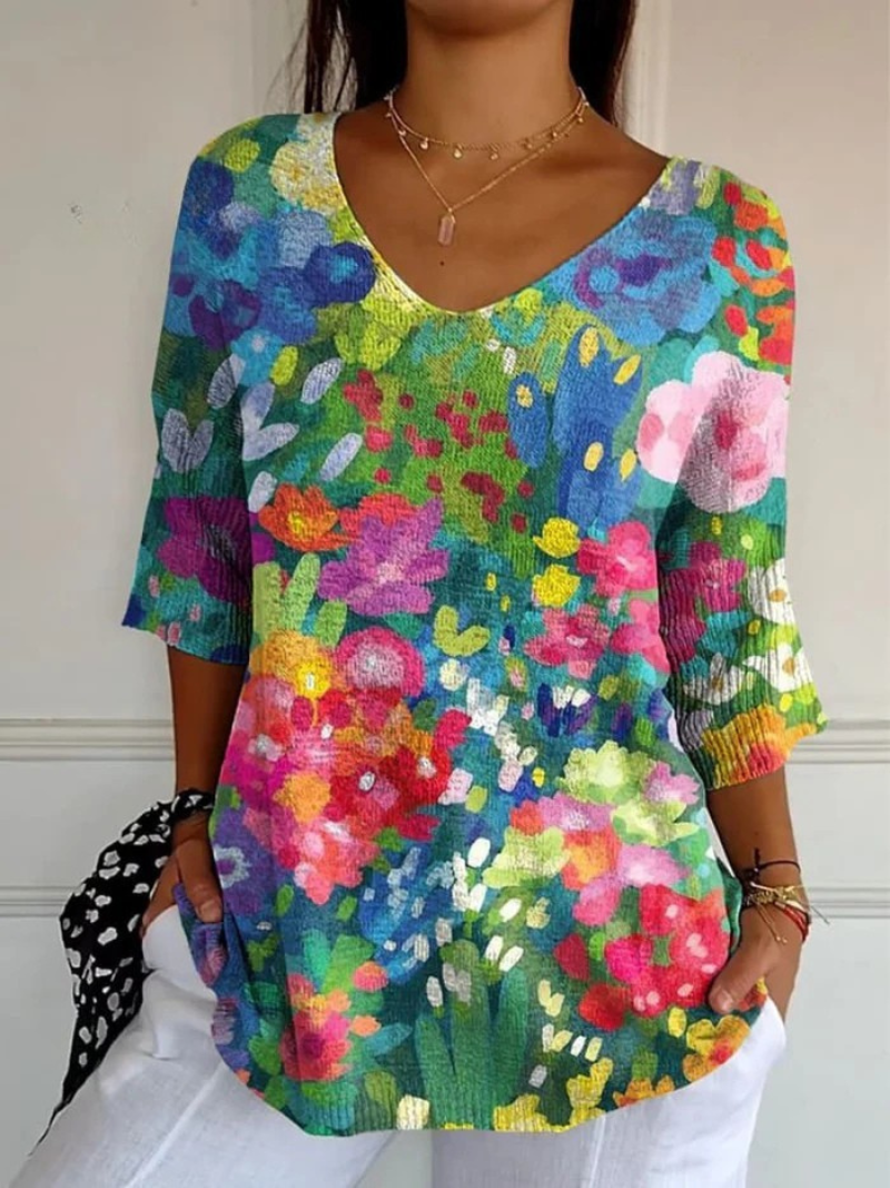Reine | Vintage Lovely Floral Art Print Casual Pullover Knit