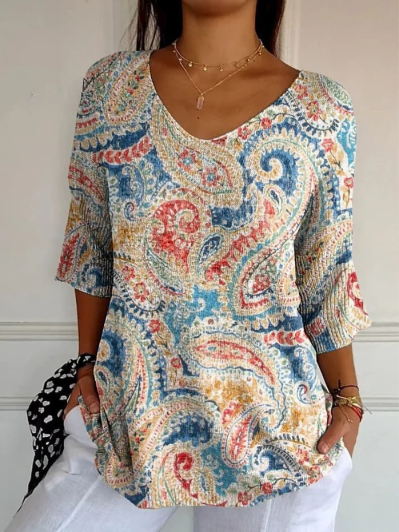 Veta | Vintage Ethnic Floral Art Print Casual Pullover Knit