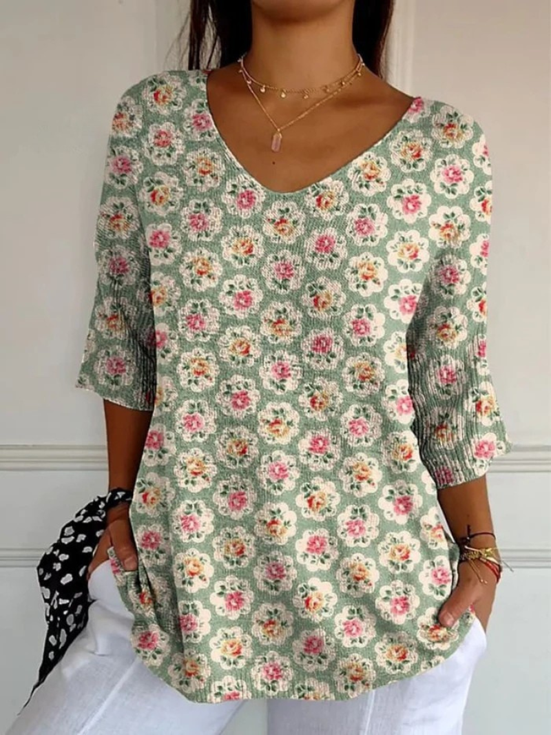 Kennedy | Vintage Ethnic Floral Art Print Casual Pullover Knit