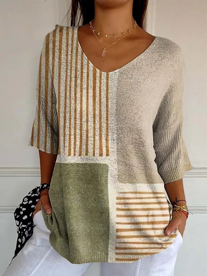 Eileen | Abstract Geometric Pattern Art Print Casual Knit Pullover