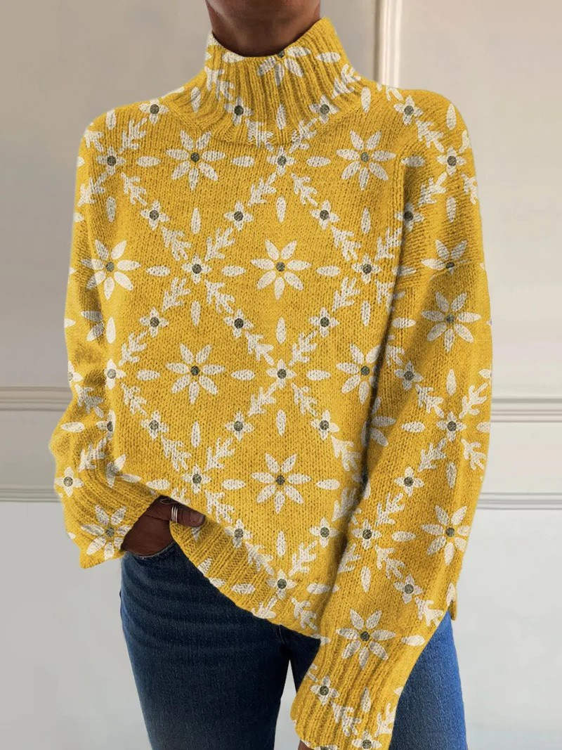 Paula – Floral Knit Turtleneck Jumper
