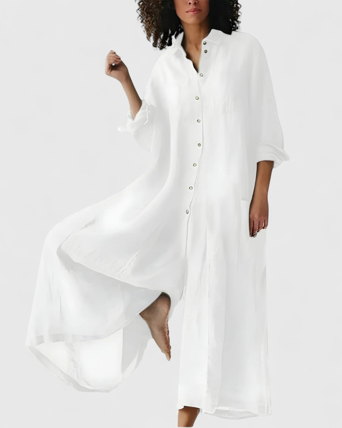 Kate – Linen-Look Button-Down Midi Dress