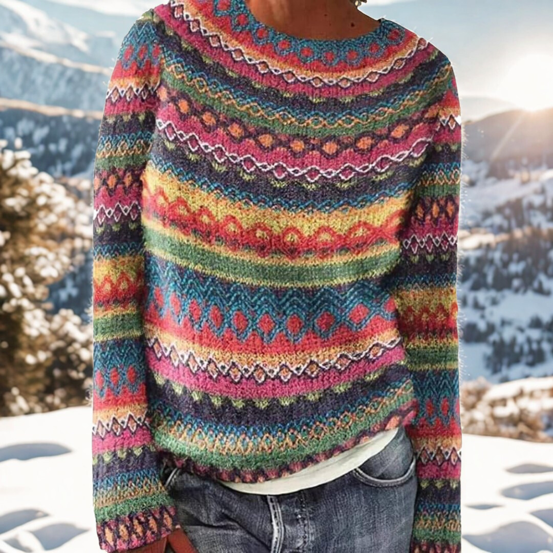 Lena – Bohemian Knit Jumper with Folk Pattern