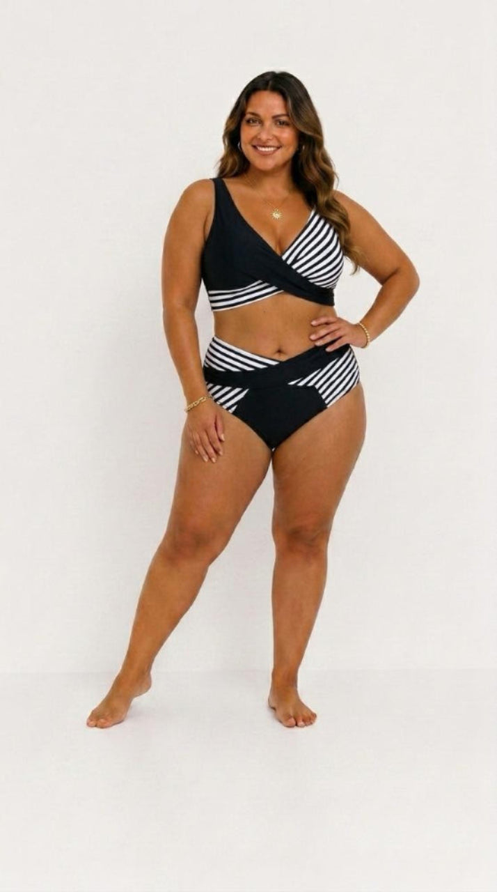 Danielle – Striped Crossover Bikini Set