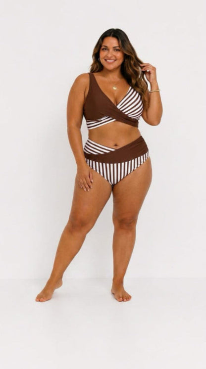 Danielle – Striped Crossover Bikini Set