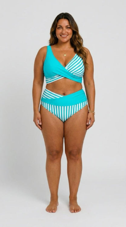 Danielle – Striped Crossover Bikini Set
