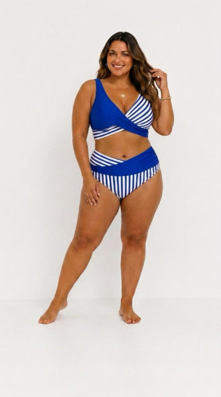 Danielle – Striped Crossover Bikini Set