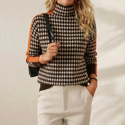 Sheila – Houndstooth Turtleneck Knit Jumper