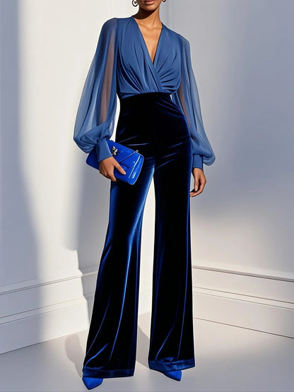 Georgette – Velvet and Chiffon-Look Wide Leg Jumpsuit